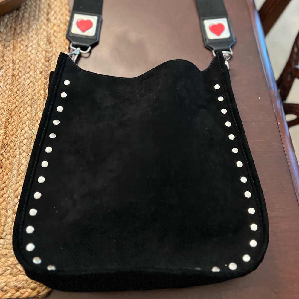 AHDOMED Messenger Crossbody  Faux Suede  Bag. Black with Studs